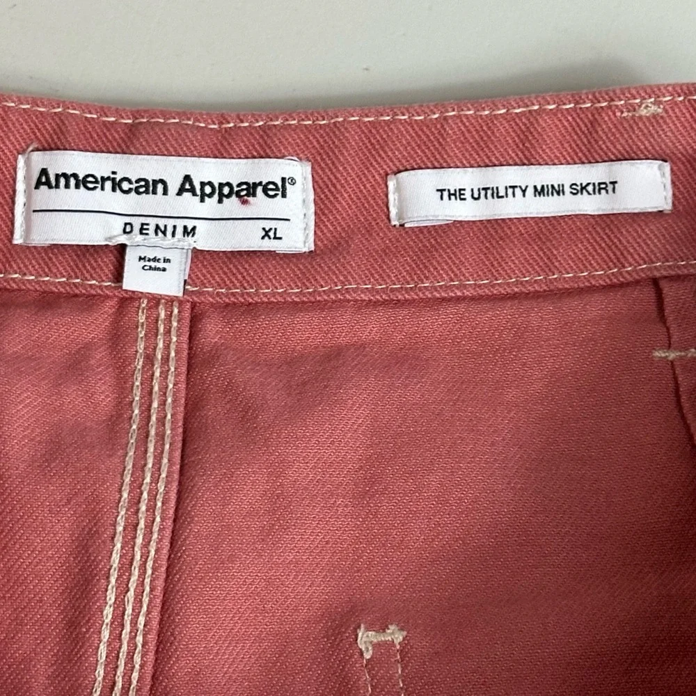 American Apparel Classic High Rise Denim Utility Mini Skirt Dusty Rose Size XL